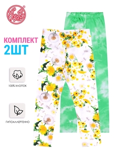 Леггинсы детские Апрель 901дев001нД1Р, одуванчики на белом, тай-дай на салатовом, 104, 2шт