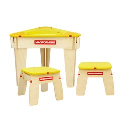 Стол MAGFORMERS треугольный желтый + два стульчика 62002