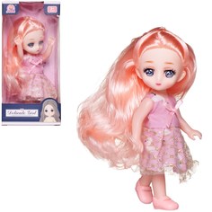 Кукла Junfa 15 см с розовыми волосами в розовом платье
