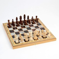 Настольная игра 3 в 1 "Мрамор": шахматы, шашки, нарды (доска дерево 40х40 см) No Brand