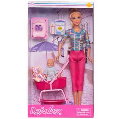 Игровой набор Кукла Defa Lucy Мама на прогулке с малышом-мальчиком в коляске, 29 см