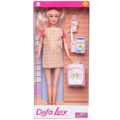 Игровой набор Кукла Defa Lucy Молодая мама в платье в клетку с рукавами, малыш, 29 см