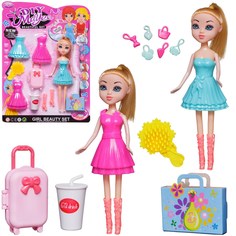 Кукла Junfa 23 см с 2 платьями розовым и бирюзовым в сапожках с игровыми предметами