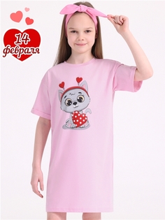 Платье детское Апрель 250дев001Д1Р, светло-розовый Серый кот с сердцем, 104