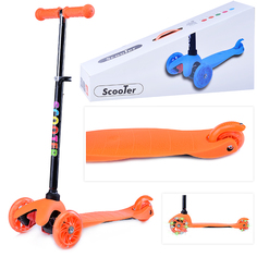 Самокат U038212Y 3-х кол., оранжевый, светящиеся колёса, PU, ABEC 7, в коробке Oubaoloon