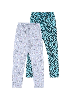 Леггинсы детские Апрель 901дев001нД1Р, белые кролики на сером+зебра черный+бирюза, 116