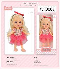 Кукла Junfa 16см Малышка-милашка в платье с верхом с цветочном принтом, ярко-розовым низом