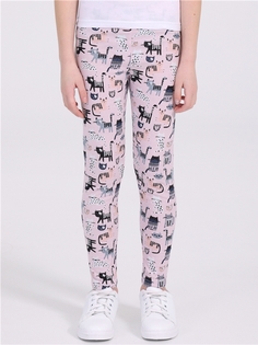 Леггинсы детские Апрель 1ДРЛ3848001н, полосатые коты на розовом, 110