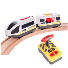 Электропоезд MamaZaToy для деревянной железной дороги с пультом управления, с вагоном
