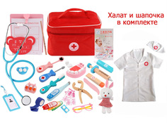 Детский деревянный игровой набор MamaZaToy Играем в доктора в сумочке и костюмом