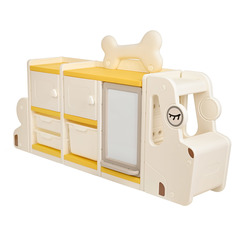 Стеллаж для игрушек с ящиками Pituso Doggie Max, доска для рисования, бежевый, желтый