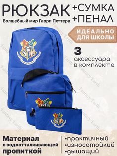 Рюкзак Fantasy Earth + сумочка, пенал Хогвартс, цвет синий