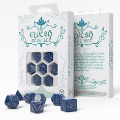 Набор кубиков Q-Workshop Elvish Dice Set: Cobalt & Silver для настольных ролевых игр