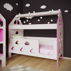 Кровать детская с бортиком БазисВуд Облачка вход справа 160х80 розовый DOM2021R