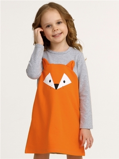 Платье детское Апрель 284дев858Д1Р, серый+оранжевый9 Мордочка лисы, 110