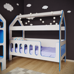 Кровать-домик детская с бортиком БазисВуд вход справа 160х80 синий