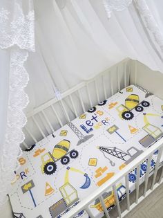 Простынь на резинке на матрас "Стройка (желтые эксковаторы)" 120*60см No Brand