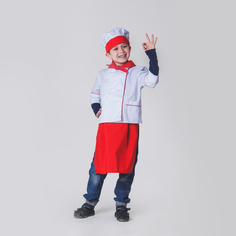 Детский карнавальный костюм "Повар", колпак, куртка, фартук, косынка, 4-6 лет, рост 110-12 No Brand