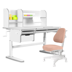 Комплект парта KinderZen Dali Plus белый/серый со светло-розовым креслом Armata