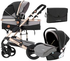 Детская коляска-трансформер 3 в 1 Luxmom 510, черная, 0+