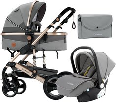 Детская коляска-трансформер 3 в 1 Luxmom 510, серая, 0+