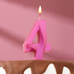 Свеча в торт "Грань", цифра "4", розовый металлик, 6,5 см Страна Карнавалия