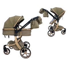 Детская коляска-трансформер 2в1 Luxmom 608 Экокожа, коричневая, 0+