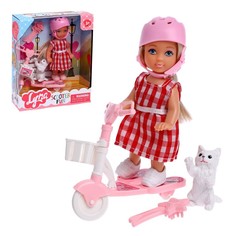 Кукла малышка Lyna на прогулке с самокатом, питомцем и аксессуарами, МИКС No Brand