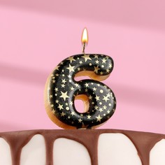 Свеча в торт "Саната", цифра "6", черная с золотыми звездами, 5,5 см Страна Карнавалия