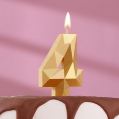 Свеча в торт «Алмаз» цифра 4 золотая, 6,5 см Страна Карнавалия