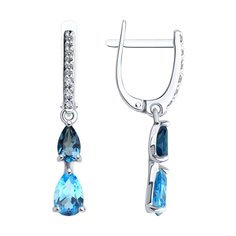 Серьги подвески из белого золота SOKOLOV Diamonds 72-00324-3, бриллиант/топаз
