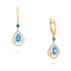 Серьги подвески из красного золота ADAMAS 24041166/01-А50Д-660, топаз/фианит АДАМАС