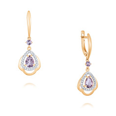 Серьги подвески из красного золота ADAMAS 24041166/01-А50Д-653, аметист/фианит АДАМАС