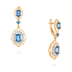 Серьги подвески из красного золота ADAMAS 24041158/02-А50ДЧ-660, топаз/фианит АДАМАС