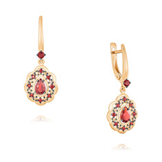 Серьги подвески из красного золота ADAMAS 24041164/01-А50Ч-655, гранат/фианит АДАМАС
