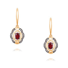 Серьги подвески из красного золота ADAMAS 24041165/01-А50Ч-655, гранат/фианит АДАМАС