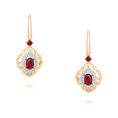 Серьги подвески из красного золота ADAMAS 24041161/01-А50ДЧ-655, гранат/фианит АДАМАС