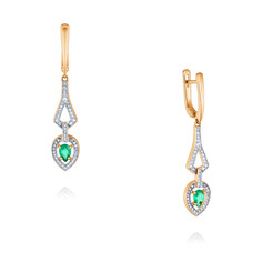 Серьги подвески из красного золота ADAMAS 24041286/01-А50Д-433, бриллиант/изумруд АДАМАС