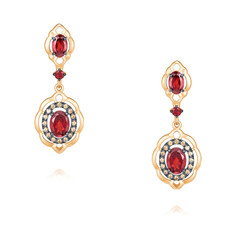 Серьги подвески из красного золота ADAMAS 24041158/02-А50Ч-655, гранат/фианит АДАМАС