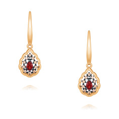 Серьги подвески из красного золота ADAMAS 24041162/01-А50Ч-655, гранат/фианит АДАМАС