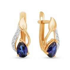 Серьги из красного золота 585Gold 102007756, сапфир искусственный\бриллиант