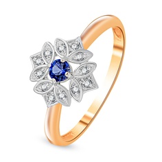 Кольцо из красного золота р. 16,5 585Gold 101015228, сапфир искусственный\бриллиант