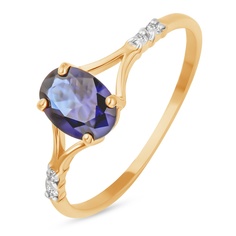 Кольцо из красного золота р. 16,5 585Gold 101015300, сапфир искусственный\бриллиант