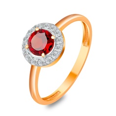 Кольцо из красного золота р. 16,5 585Gold 201013675, гранат\фианит