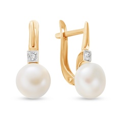 Серьги из красного золота 585Gold 202009551, жемчуг\фианит