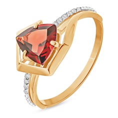 Кольцо из красного золота р. 16,5 585Gold 201013463, гранат\фианит