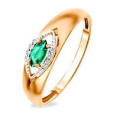 Кольцо из красного золота р. 18 585Gold 101013680, изумруд искусственный\бриллиант