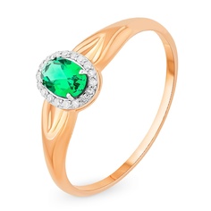Кольцо из красного золота р. 19,5 585Gold 101008508, изумруд искусственный\бриллиант