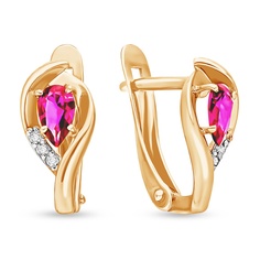 Серьги из красного золота 585Gold 102007334, рубин искусственный\бриллиант