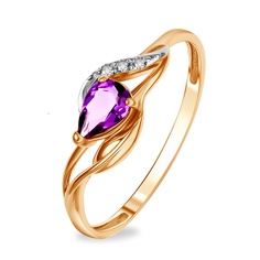 Кольцо из красного золота р. 17,5 585Gold 201012044, аметист\фианит